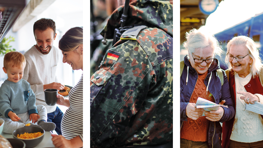 drei Bilder, Familie, Soldat, zwei ältere Damen