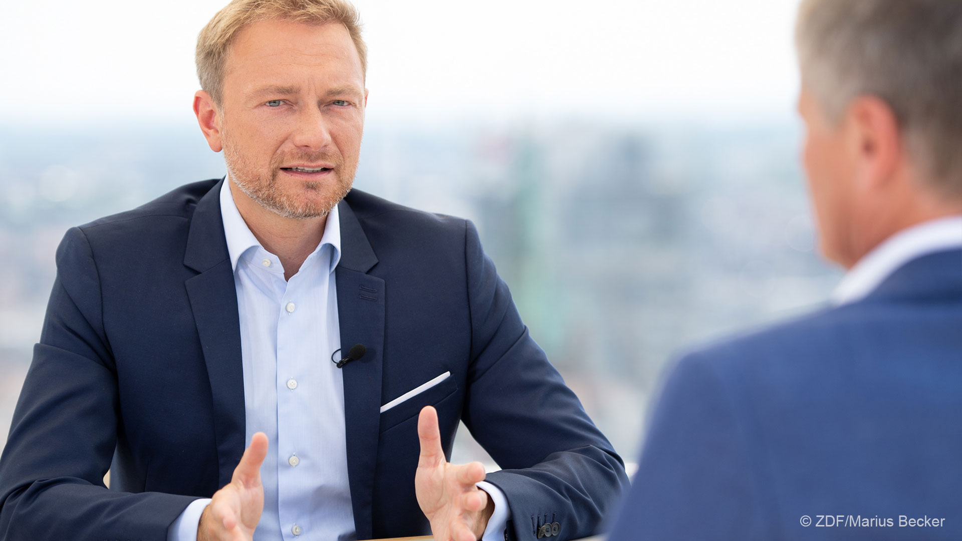 Christian Lindner beim Sommerinterview. Bild: ZDF/Marius Becker