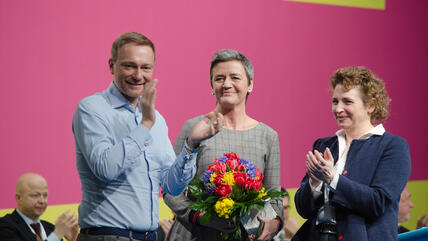 Christian Lindner, Margrethe Vestager und Nicola Beer