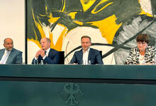 Christian Lindner bei der Pressekonferenz nach dem Koalitionsausschuss mit Olaf Scholz, Omid Nouripur und Saskia Esken