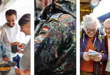 drei Bilder, Familie, Soldat, zwei ältere Damen