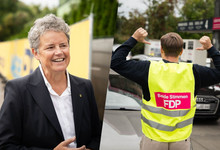 Lydia Hüskens bei einer Tankrabatt-Aktion