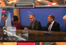 Katrin Göring-Eckhardt, Dietmar Bartsch und Christian Lindner vor der Presse