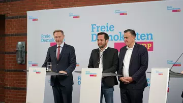 Christian Lindner, Martin Hagen und Stefan Naas am Tag nach der Wahl
