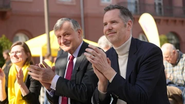 Rülke und Dürr bei der Kundgebung auf dem Schlossplatz. 